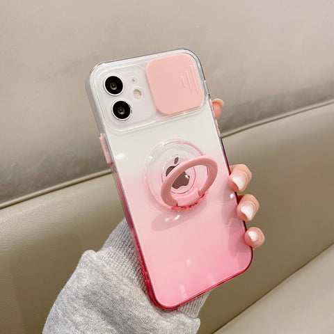 Slide Camera Protection Gradient Clear Case For iPhone - Pink